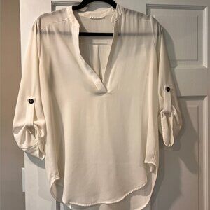 Lush White V-Neck Blouse | Size Medium | Workwear Staple
